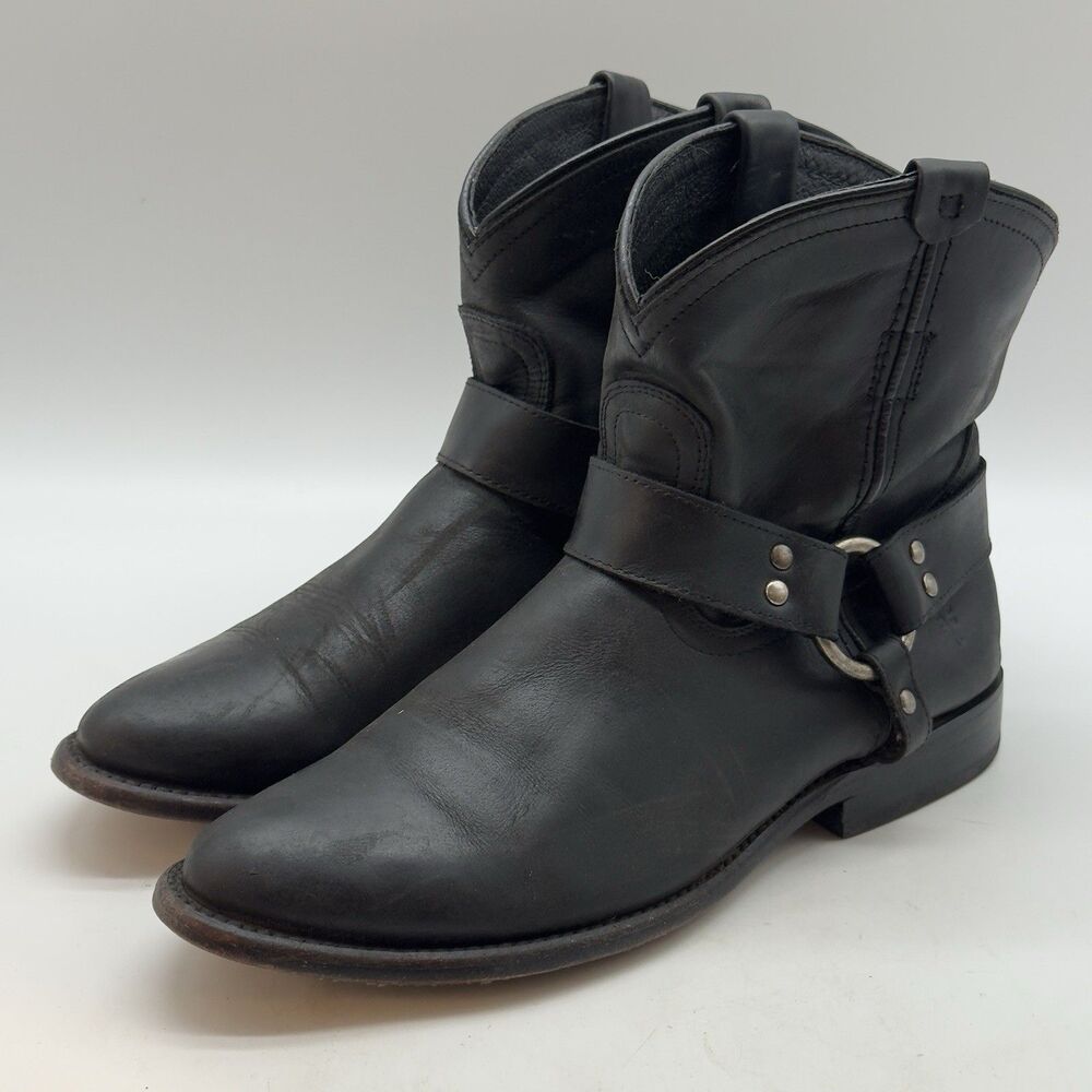 Frye Wyatt Harness Short Ankle Boots Women's 8B Black Leather Western Motorcycle